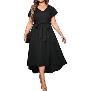 Plus Size Wedding Guest Dress Formal High Low With Pockets and Flutter Sleeves